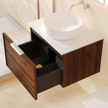 Olomana 600mm Walnut Woodmatt Wall Hung Single Vanity with Stone Countertop